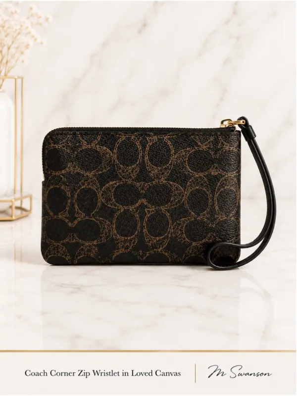 NEW Coach Corner Zip Wristlet in Loved Canvas NWT | Signature Coated Canvas CEF7 - Image 2