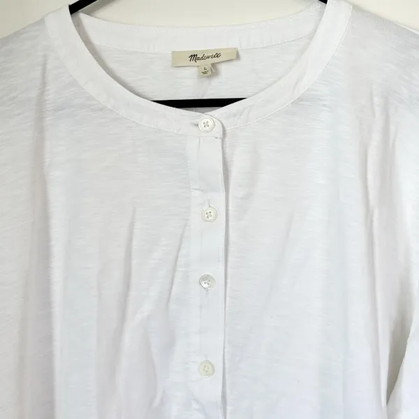 NWT Madewell Bombay Long Sleeve Henley in White - Size: Large - Image 5