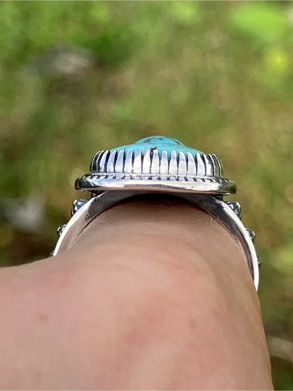 Natural Blue Moon Turquoise Sterling Silver Ring Size 8 - Image 2