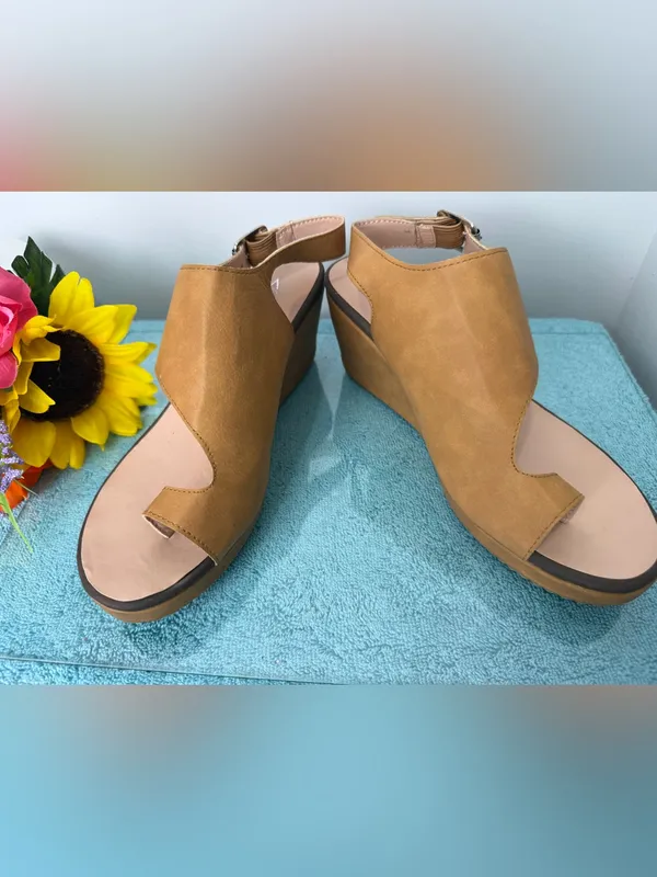 JoliMall Women's Tan Slingback Toe-Loop Sandals - Image 2