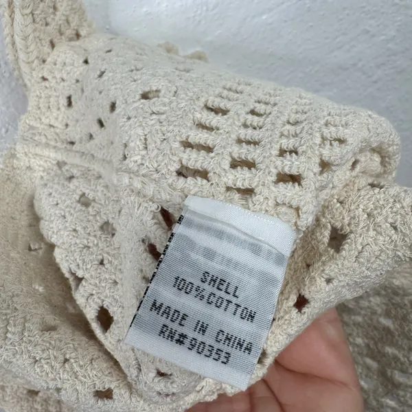 Rebellion Again Tank Top Womens XS Ivory Crochet Knit Crop Boho Festival - Image 7