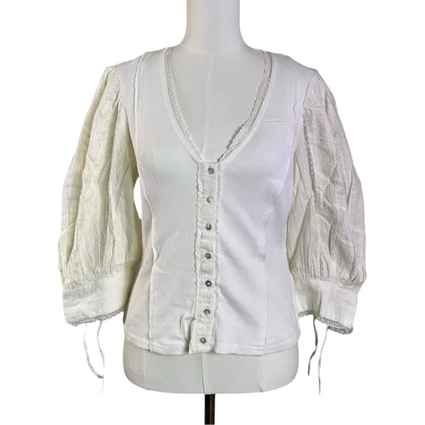 Free People Dainty Ethereal Cottage Victorian Lace Blouse Ivory Medium NWT - Image 4