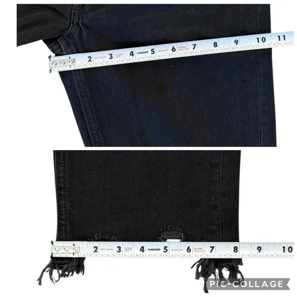 FREE PEOPLE Maggie Mid Rise Washed Black Distressed Jeans Raw Hem Size 24 NEW - Image 9