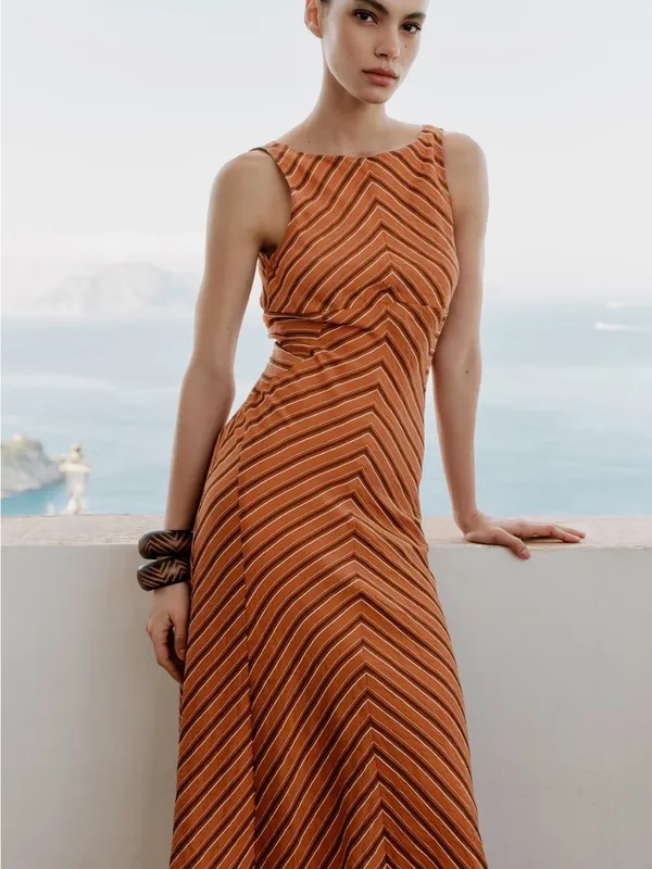 ZARA Sleeveless Striped Midi Dress - Image 2