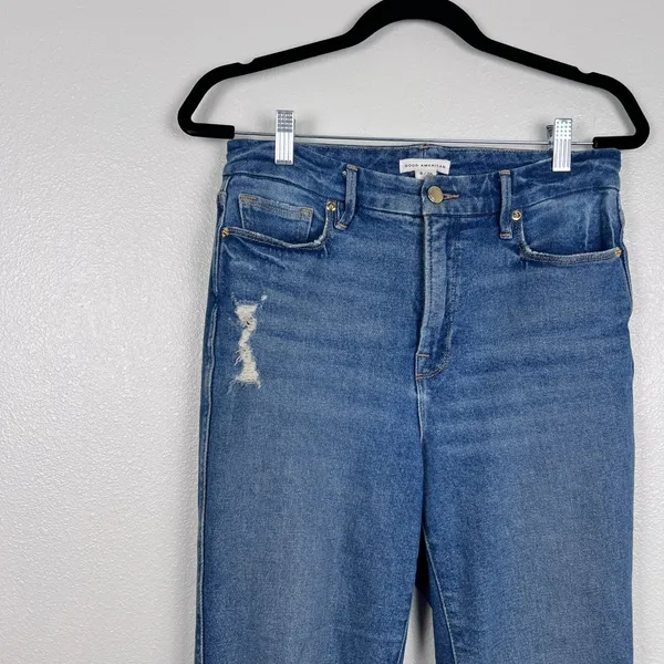 Good American Distressed High‎ Rise Straight Leg Jeans Blue Size 6 - Image 3