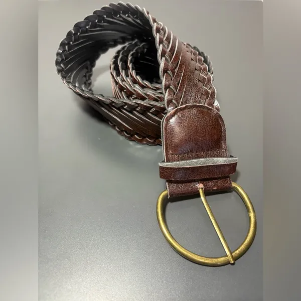 Brown Braided Belt with Gold Buckle - Image 2