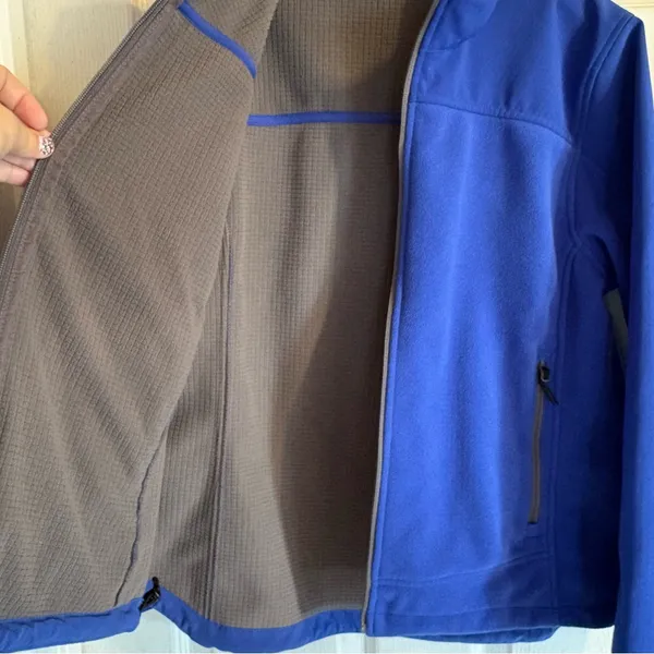 Lands End Zip Up Windbreak Jacket Womens Size Medium Blue Grey Softshell Pockets - Image 7