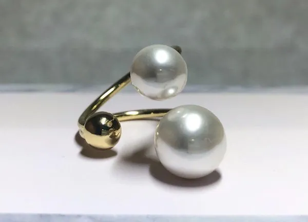 Gold Asymmetry Layered Pearl Bangle and Ring Set - Image 5