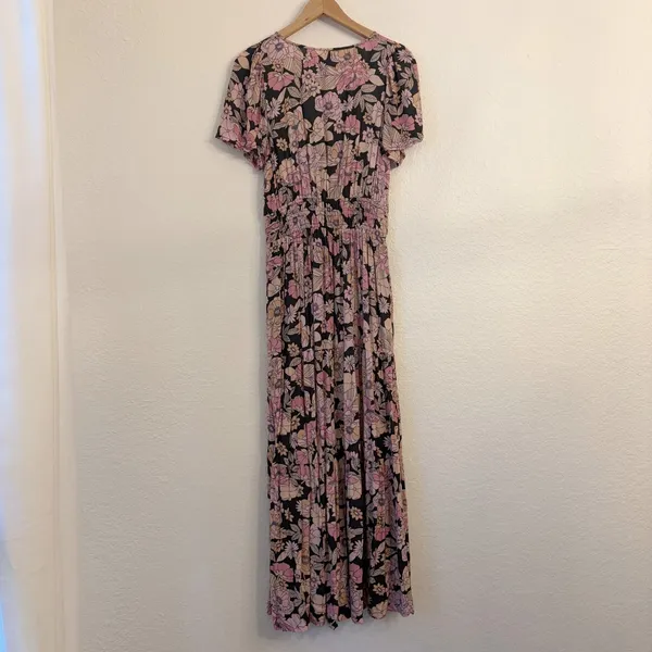 Natural Life Bella Maxi Dress M Boho Floral Smocked Waist Tiered Pockets Pink - Image 8