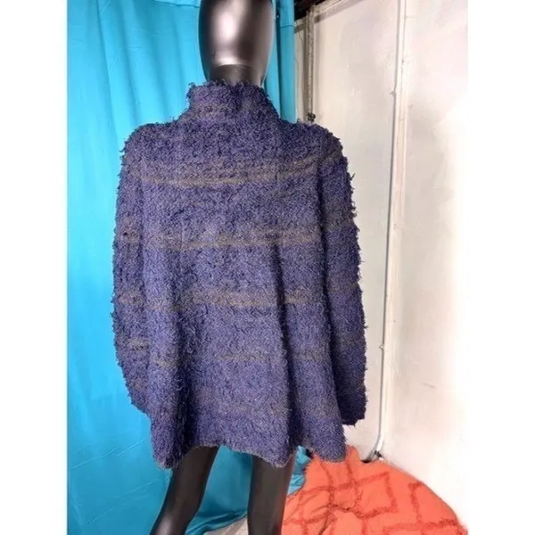Free People Fuzzy Stripe‎ Button Front Cardigan Blue Olive Green Women's S - Image 2