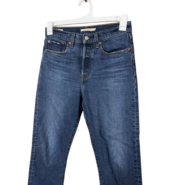 Levi's Premium Wedgie Straight Jeans Dark Wash Button Fly Raw Hem Size 27 - Image 2