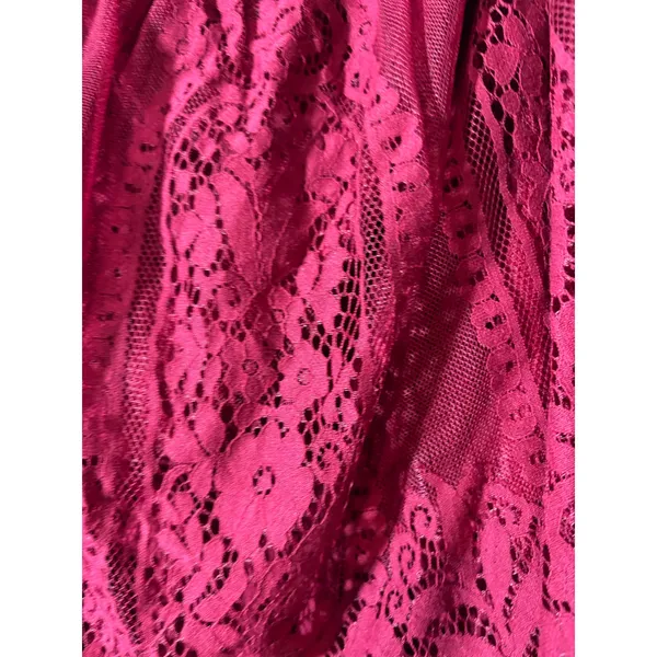 Holipick XXL Magenta Pink Flutter Sleeve Lace Overlay Off-Shoulder Maxi Dress - Image 3