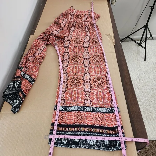 Purple Snow Wide Leg Jumpsuit Bohemian Ethnic Print Palazzo Spaghetti Straps M - Image 8