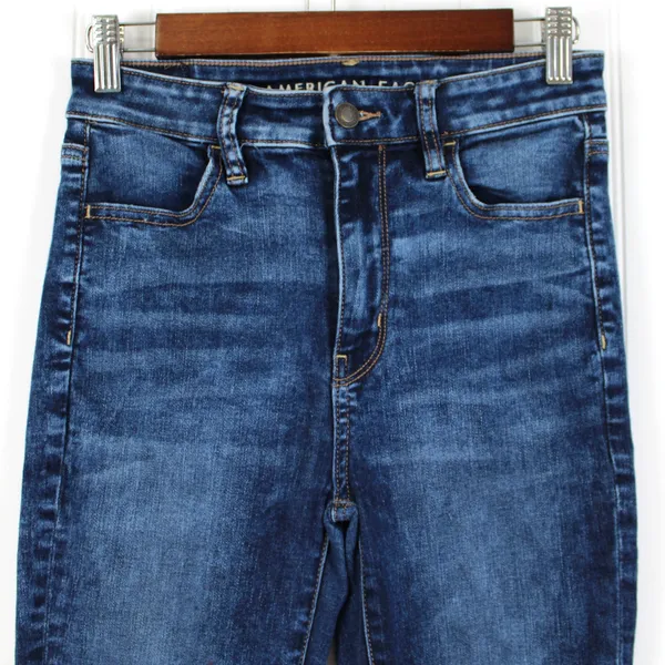 AEO Womens 4 Super Hi-Rise Jegging Distressed‎ Dark Wash Stretch Hipster Grunge - Image 4