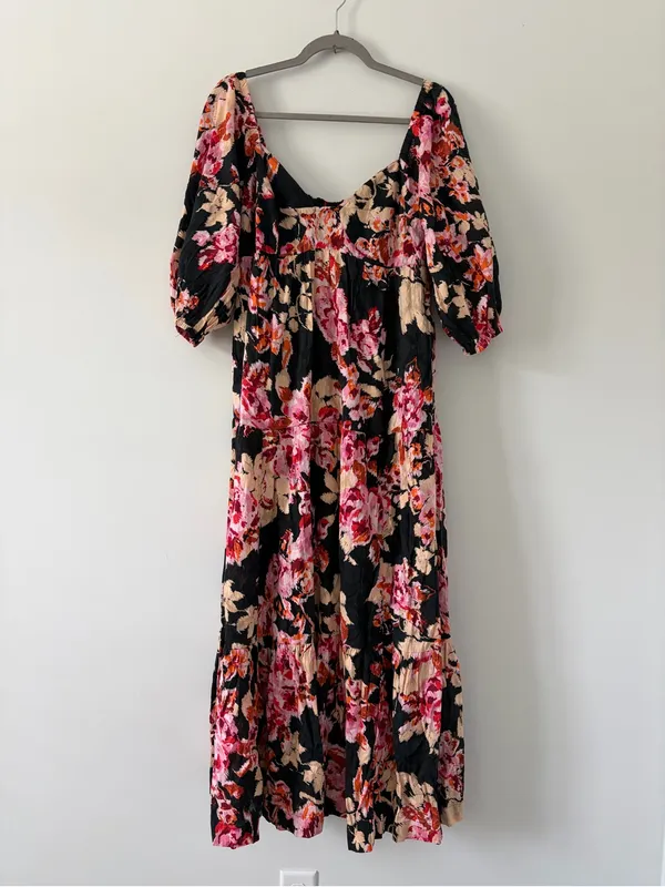 Anthropologie Blossom Floral Puffed Sleeve Tiered Boho Cottagecore Maxi Dress M - Image 2