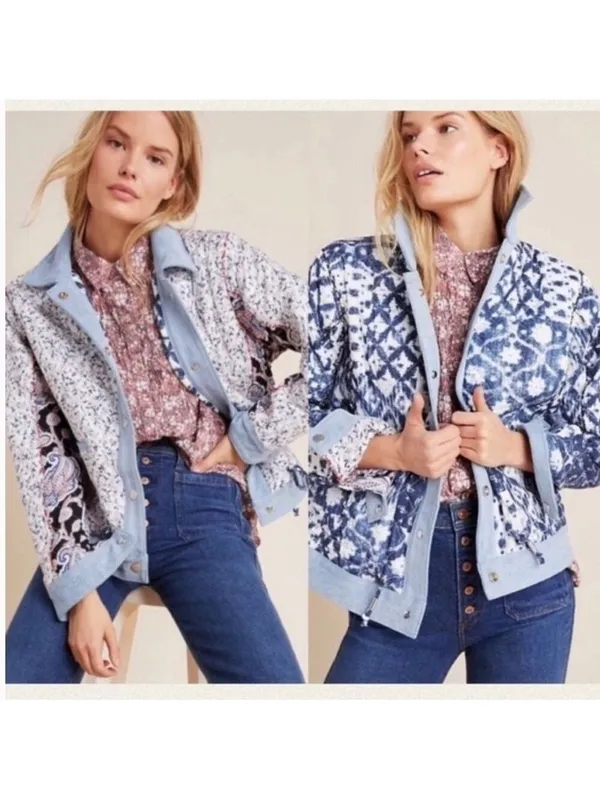 BLANK NYC Anthropologie Reversible Patchwork Denim cotton Jean Jacket XS fits M - Image 2