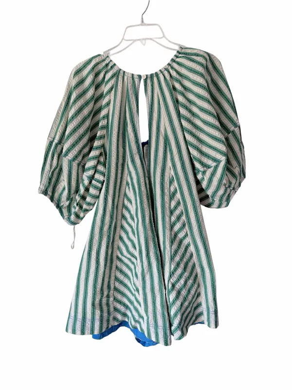 Free People Bop Around Green Cream Stripe Romper size medium - Image 9