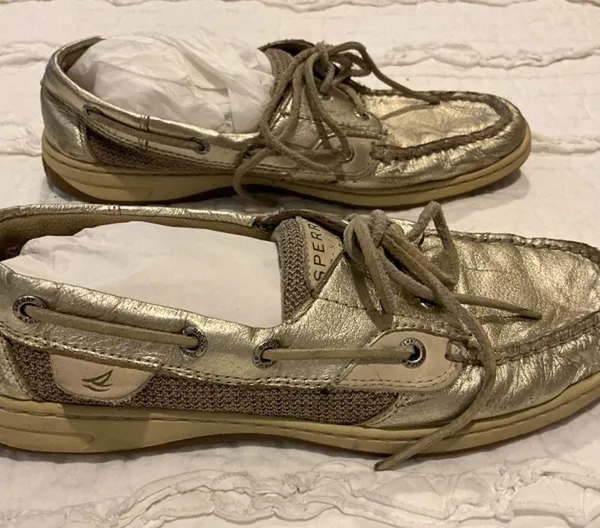SPERRY Top-Sider Boat Shoes Gold Metallic Leather Tweed Size 9 - Image 3