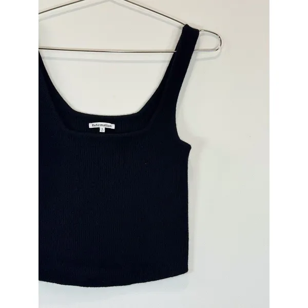 Reformation Women Top Black Julia Ribbed Sweater Tank Cashmere Square Neck Small - Image 6