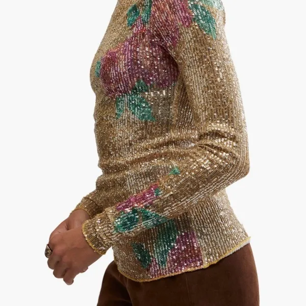 Free People Gold Rush Floral Sequin Top, Champagne/Pink,‎ Medium, NWOT - Image 12