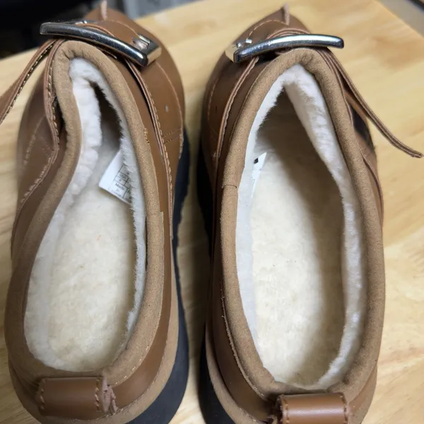 UGG Opening Ceremony Platform Clog Mule Shoes‎ Brown Shearling Lined Buckle 9 - Image 7