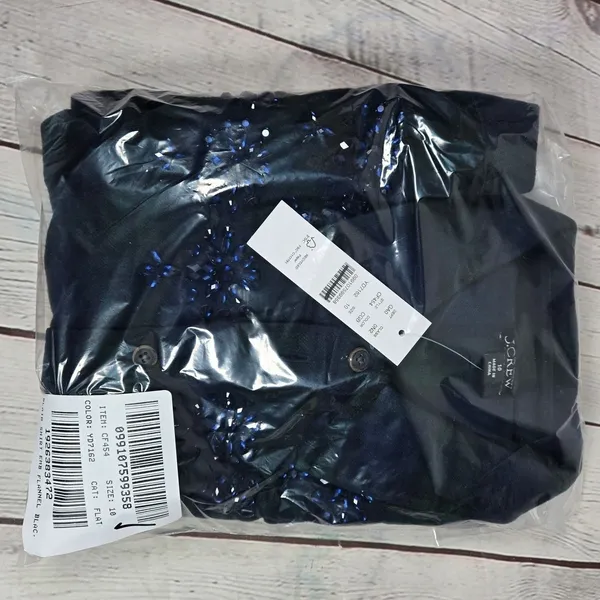 J Crew‎ Womens Plaid Flannel Shirt Blue Green Beaded Embellished Button Down 10 - Image 9