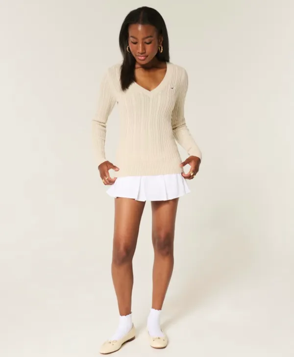 Hollister Cable-Knit V-Neck Sweater - Image 2