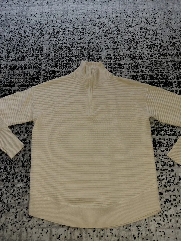 NWT Krush Kandy Boutique Neutral Ribbed 1/4 Zip Sweater Size M | Quiet Luxury - Image 3