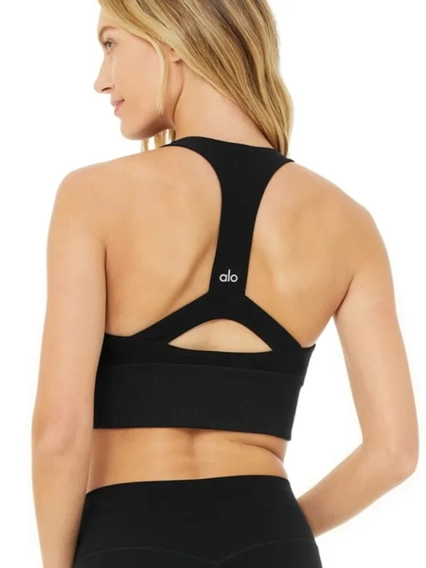 Alo Yoga Serenity High Neck Open Back T Strap Sports Bra Black S - Image 2
