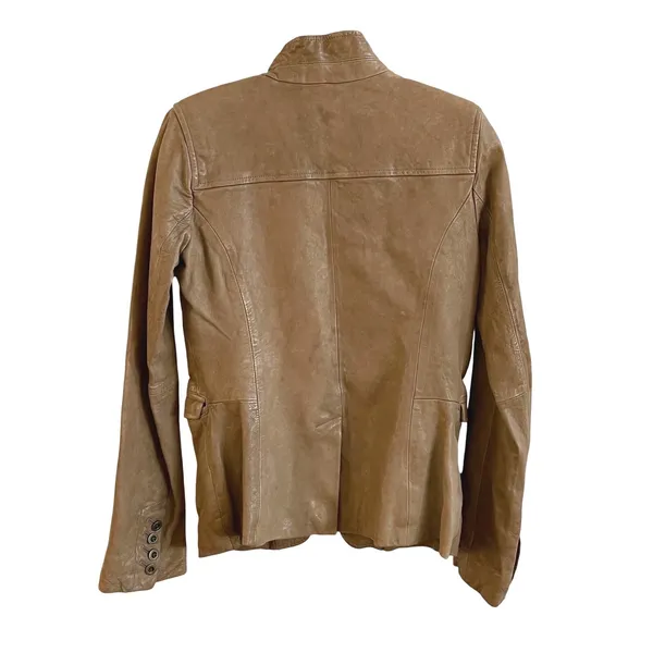 Gap Leather Jacket Women XS Tan Brown Dark Academia Mock Neck Button Blazer - Image 5