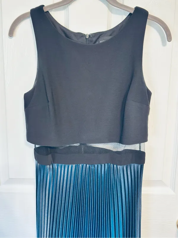 Betsy Adam Black & Blue Ombre Pleated Mesh Waist Maxi Formal Evening Dress Sz 6 - Image 4