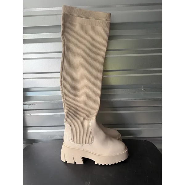 Fashion To Figure Knee High Oatmilk Sock Boots Chunky Sz 9W Platform‎ B-1 - Image 3