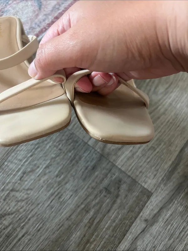 BAMBOO Beige Strappy Square-Toe Block Heels - Image 9