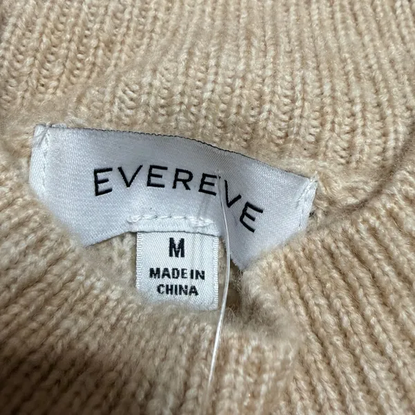 Evereve Womens Tan Ribbed Mock Neck Sweater Whipstitch Detail Size M - Image 4