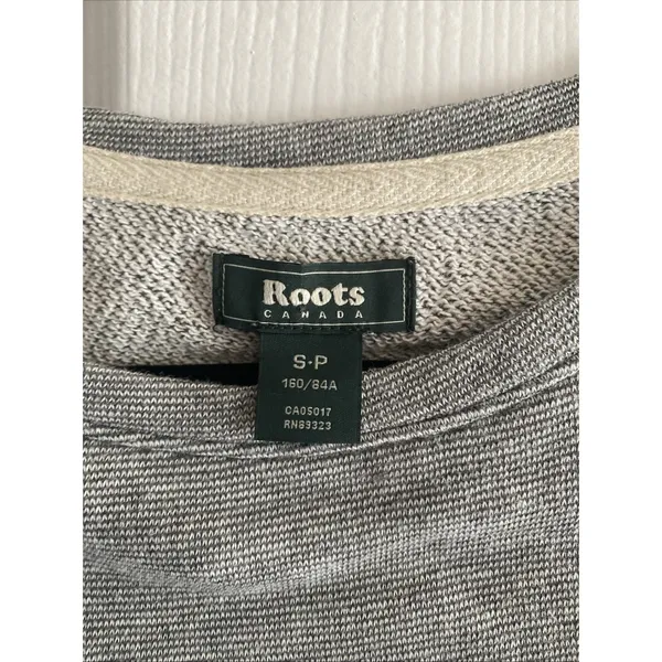 Roots Canada Raglan Micro‎ Stripe Sweatshirt Womens Size S Grey Pullover Cotton - Image 2