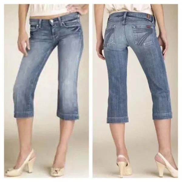 7 For All Mankind Capri Jeans 25 Dojo Cropped Distressed Medium Blue Vacation - Image 4