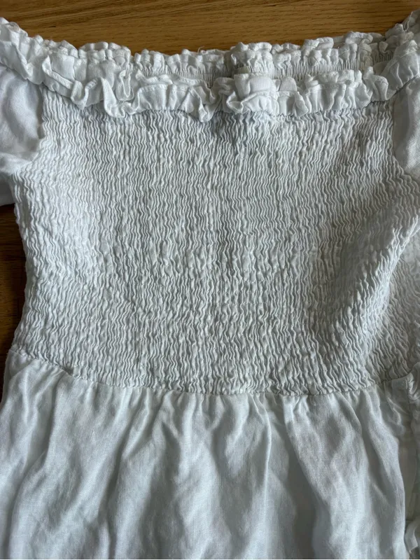 Dance & Marvel White Off-Shoulder Smocked Tunic with Ruffle Sleeves - Image 4