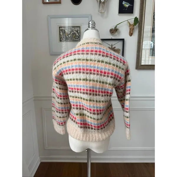 Vintage 60s 60s Mohair Stripe Cardigan Sweater XS S - Image 2