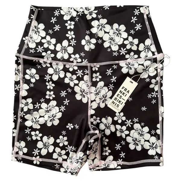 Frankies Bikinis Black Floral Print Bike Shorts Shorts, M - Image 3