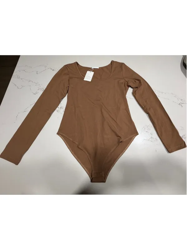 NEW Brown Cotton Long Sleeve Bodysuit L Size L - Image 2