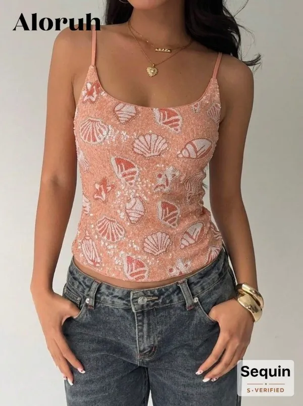 shein sparkly cream orange tank  - Image 2