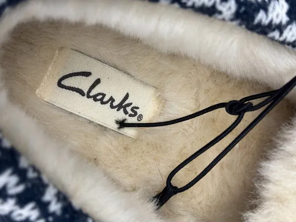 Clarks Moccasin Slippers Women 11 Blue Leather Faux Fur Lining Bow Detail LB0850 - Image 4