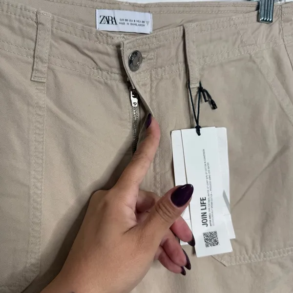 NWT Zara Straight Leg Cargo Pants Cream Neutral Size 6 Minimalist Casual 90s‎ - Image 4