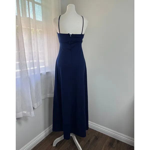 Vintage ‘80s Navy Blue Sleeveless Spaghetti Strap Maxi Dress - Image 6