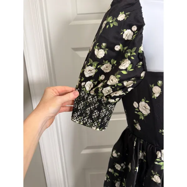 Alice +‎ Olivia Songbird Black Floral Puff Sleeve Dress 2 NWT Coquette Romantic - Image 3