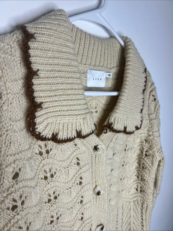NEW LUSH vintage inspired knit collared cropped button cardigan sweater - Image 5