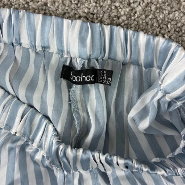 Boohoo Womens Pajama Set Size 2 Blue White Striped Shirt Shorts Sleepwear Lounge - Image 8