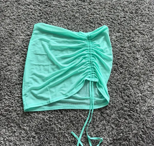 Ruched Drawstring Mini Skirt Swim Cover Up Green - Image 3