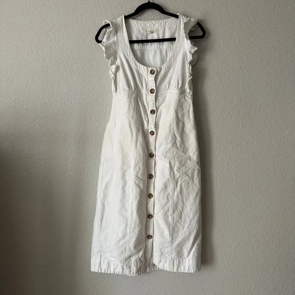 Pilcro Anthropologie Ruffled Scoop Neck Button Down Linen Midi Dress 2 - Image 4