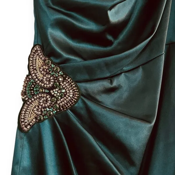 ELIZA J One Shoulder Sleeveless Satin Beaded Sheath Dress Hunter Green Size 8 - Image 6